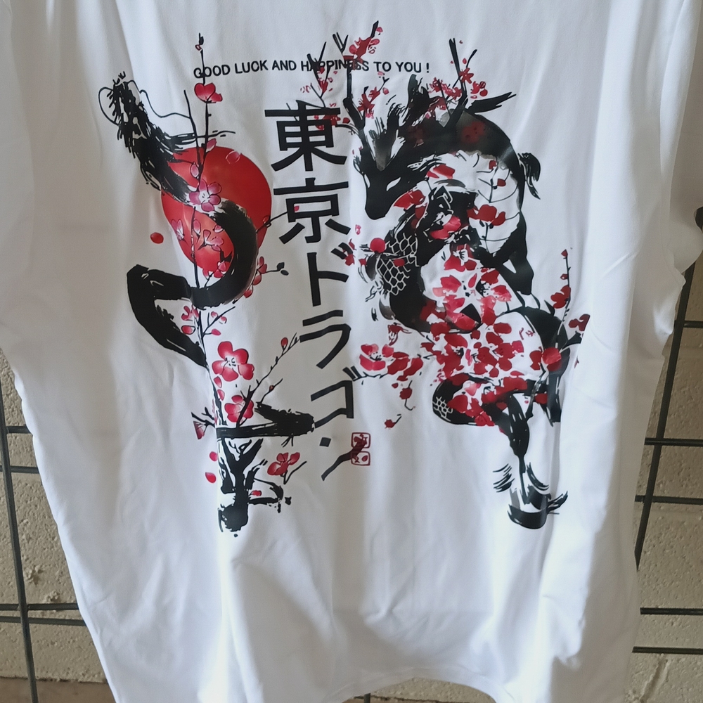 White Graphic T-Shirt with Red and Black Design